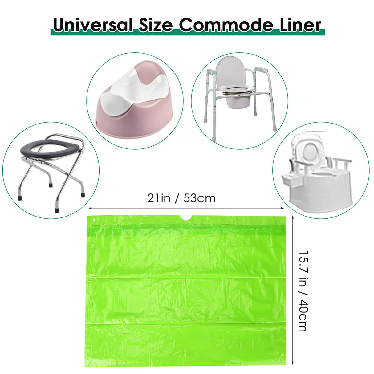 BOOWOO Bedside Commode Liners with Absorbent Pads, 50 Disposable Commode Bags and 50 Pads, Scented Adult Potty Chair Liners, Portable Commode Poop Bags for Commode Chair, Bedpan, Bucket Toilet