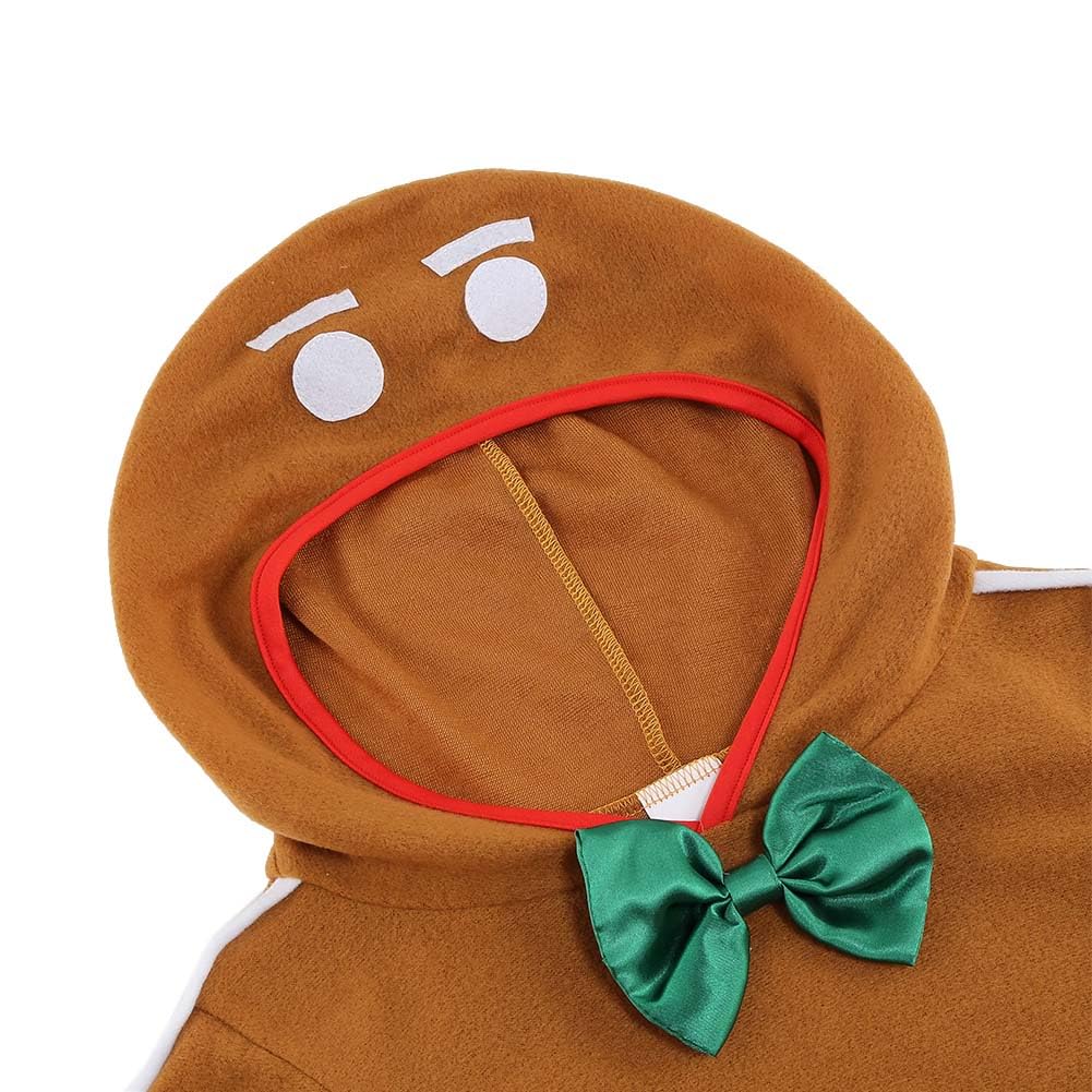 yolsun Children Gingerbread Man Costume Christmas Outfit Funny Cosplay Hooded Clothes(8-9 Years,Brown)