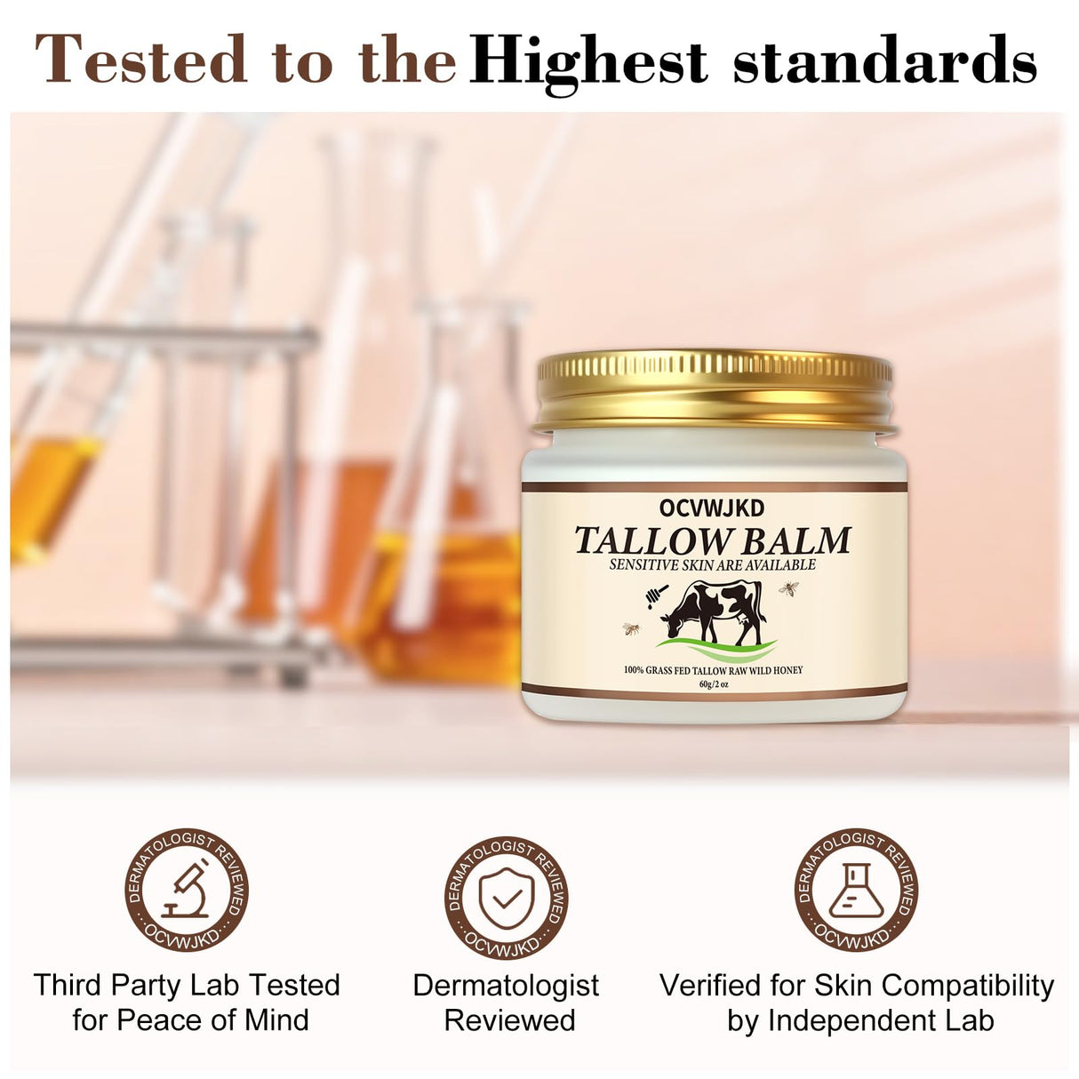 OCVWJKD Beef Tallow & Honey Balm, Beef Tallow for Skin, All-Natural Moisturizer Hydrates and Nourishes the Skin, Grass-Fed Beef Tallow & Raw Wild Honey Blend, Body & Face Moisturizer (6 Oz)