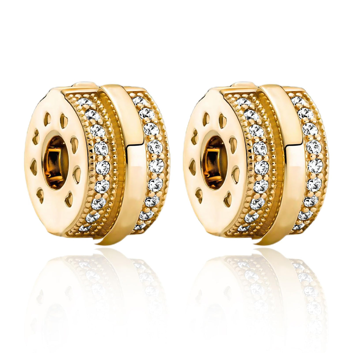 Amuefer 14K Gold Plated Sparkling Pavé Lines Clip Charms for Bracelets 925 Sterling Silver with Cubic Zirconia Spacer Bead Birthday Christmas Jewelry Gifts for Women(2 Pcs)
