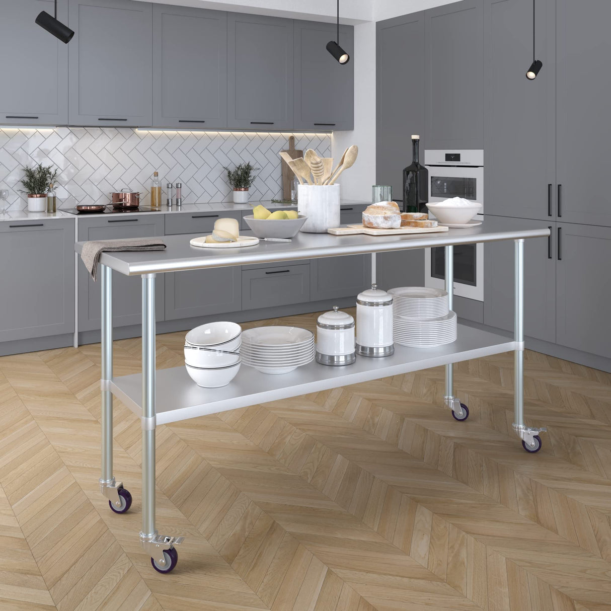AmGood 24 in. x 72 in. Stainless Steel Work Table with Wheels | Metal Kitchen Food Prep Table | NSF