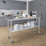 AmGood 24 in. x 72 in. Stainless Steel Work Table with Wheels | Metal Kitchen Food Prep Table | NSF