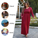 LONGYUAN Women Plus Size Dresses Christmas Casual Long Sleeve Comfy Maternity Dress with Pockets Burgundy 2XL