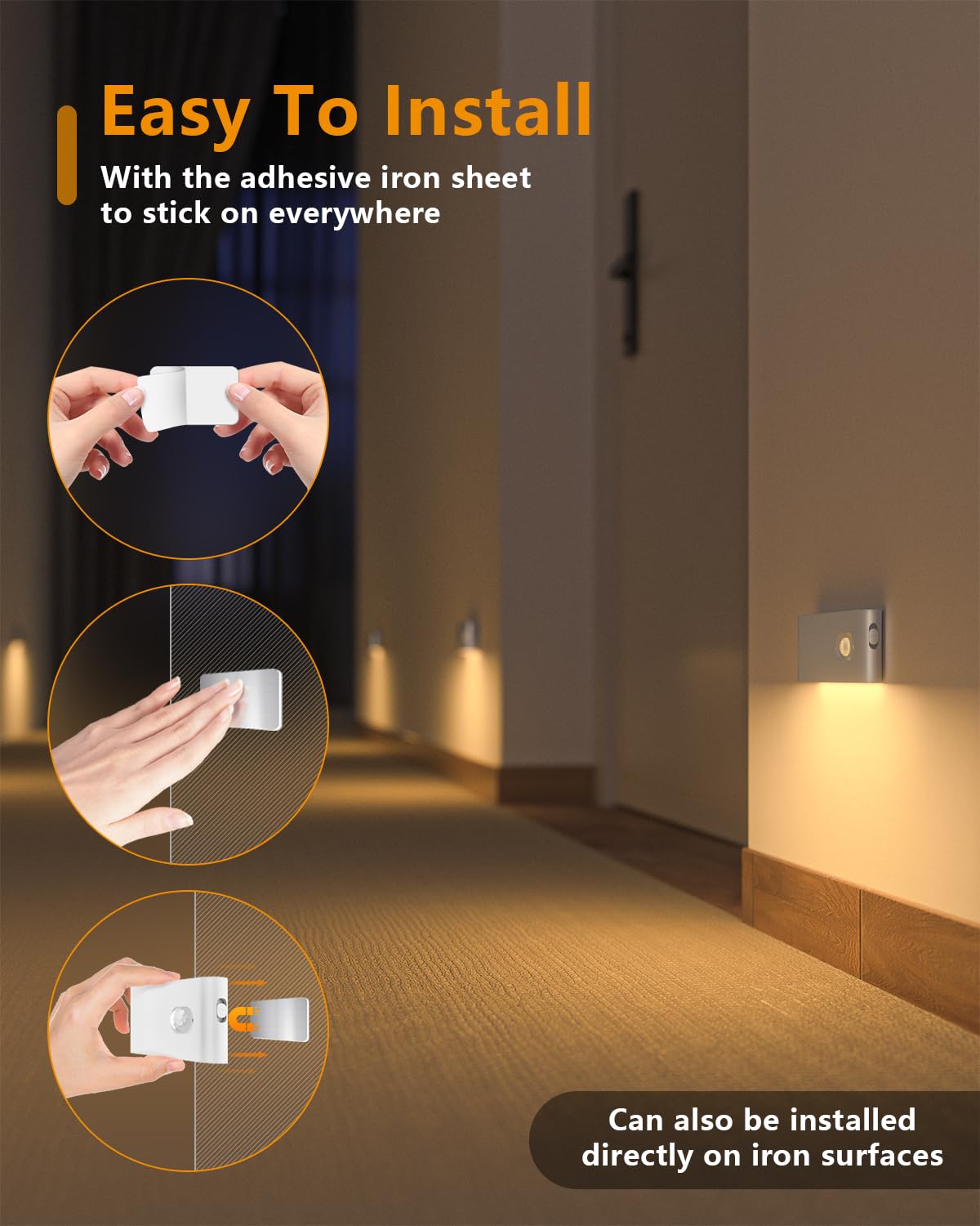 WILLED Rechargeable Night Light, Warm White Stair Lights Indoor, Wireless Motion Sensor Night Light, Stick On Lights for Stairs, Hallway, Stairway, Bathroom, Bedroom, Kitchen, 10 Pack