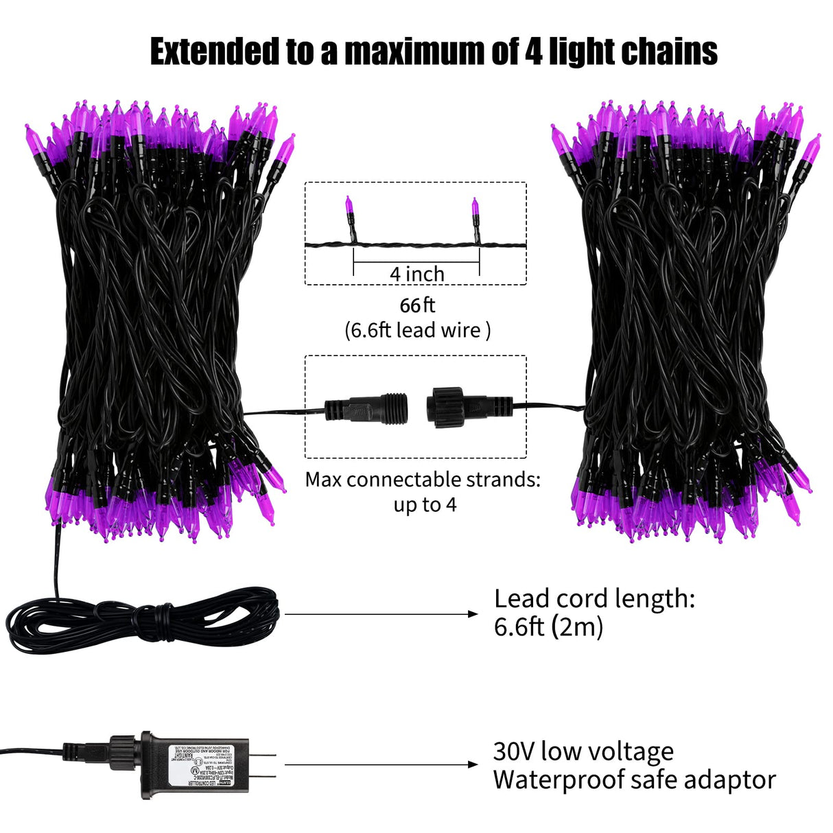 Minetom Halloween String Lights Outdoor, 66Feet 200 Led Purple Lights with 8 Lighting Modes for Halloween Garden Christmas Xmas Tree Lights Decor(Purple)