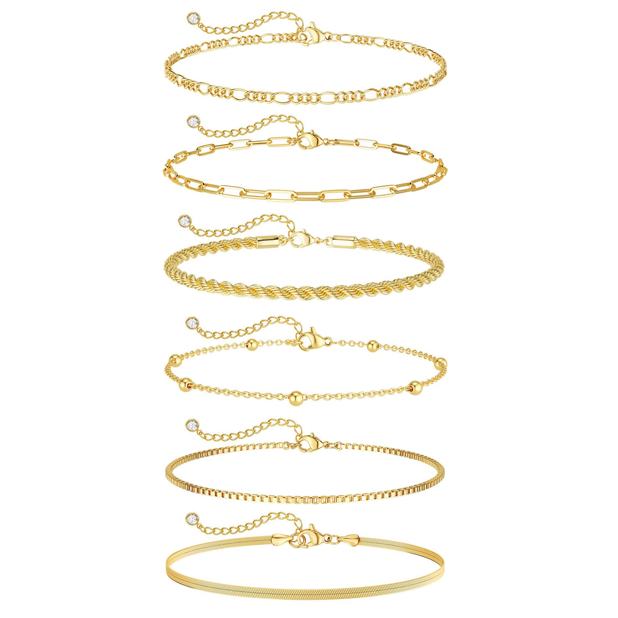 DEARMAY 14K Gold Plated Anklets for Women, Waterproof Ankle Bracelets Trendy Layered Cuban Link Chain Herringbone Cute Summer Beach Jewelry Fashion Gift