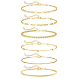 DEARMAY 14K Gold Plated Anklets for Women, Waterproof Ankle Bracelets Trendy Layered Cuban Link Chain Herringbone Cute Summer Beach Jewelry Fashion Gift