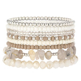 Noessla Boho Beaded Bracelets for Women Stackable Irregular Natural Stone Bead Stretch Bracelet Set 8PCS Costume Jewelry Gifts for Her(Beige)