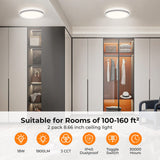BLNAN LED Flush Mount Ceiling Light, 9 Inch 18W 3000K/4000K/5000K Hardwire Light Fixture, Ultra Thin Round White Lamp for Kitchen Porch Bedroom Hallway Stairwell Basement, Non-dimmable 2 Pack