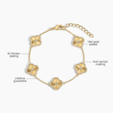 Electric Picks Icon Bracelet for Women, 14k Gold Plated Clover Charm Chain Bracelet, Adjustable 6"–7.5", Stackable Everyday Jewelry, Minimalist Gold Bracelet Gift