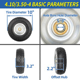 GICOOL 4.10/3.50-4" Flat Free Tire and Wheel, 10" Heavy Duty Solid Tire, 5/8" Axle Bore Hole, 2.2" Offset Hub, for Hand Truck Garden Cart Wagon Trolley Dolly Replacement, 2 Pack