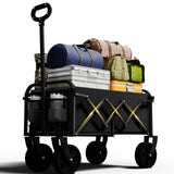 Foldable Wagon, Collapsible Wagon with Wheels, Small Wagons Cart with Flexible Handle, Portable Grocery Utility Wagons for Camping, Garden, Sports, Black