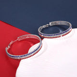 4th of July Earrings Sparkle Rhinestone Hoop Earrings Patriotic Red White and Blue Earrings Glitter Crystal Stainless Steel Hoop Earring for Women American Flag Jewelry