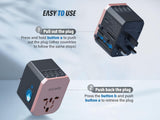 EPICKA Universal Travel Adapter, European Travel Plug Adapter - International Power Adapter Worldwide Charger with USB-C & 4 USB-A Ports, Travel Essentials for Italy, UK, Japan (TA-105, Rose Gold)
