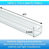 XISOCO 10 PCS Polycarbonate Greenhouse U Connector Profile 4ft Length Fits 0.16’’ & 0.24’’ Twin-Wall Polycarbonate Panels Duty Dust Rain & Moisture Protection Durabler (U-Clip 4' × 0.71’’ × 0.24’’)