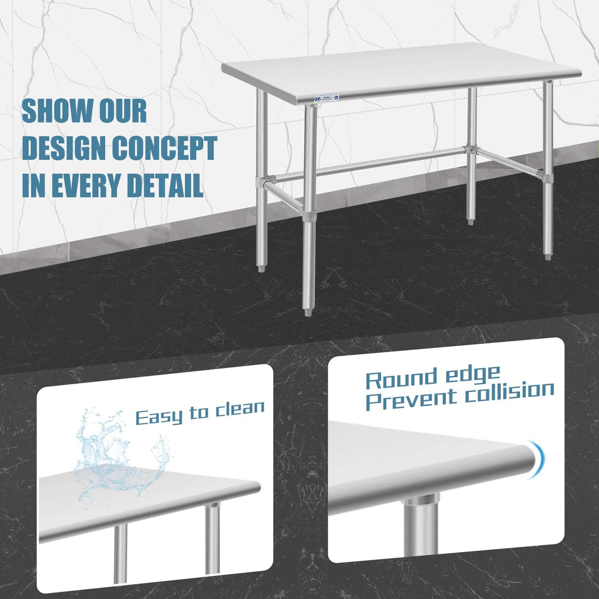 Hally Open Base Stainless Steel Table 30 x 48 Inches, NSF Commercial Heavy Duty Prep & Work Table with Galvanized Legs for Restaurant, Home and Hotel