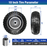 4 Pcs 4.10/3.50-4 Flat Free Tires and Dolly Wheel,10" Solid Non-inflated Tires Wheels with 5/8 Ball Bearings, 2.24" Offset Hub for Wheelbarrow, Wagon Carts, Trolley, Hand Truck, Various Tool Carts