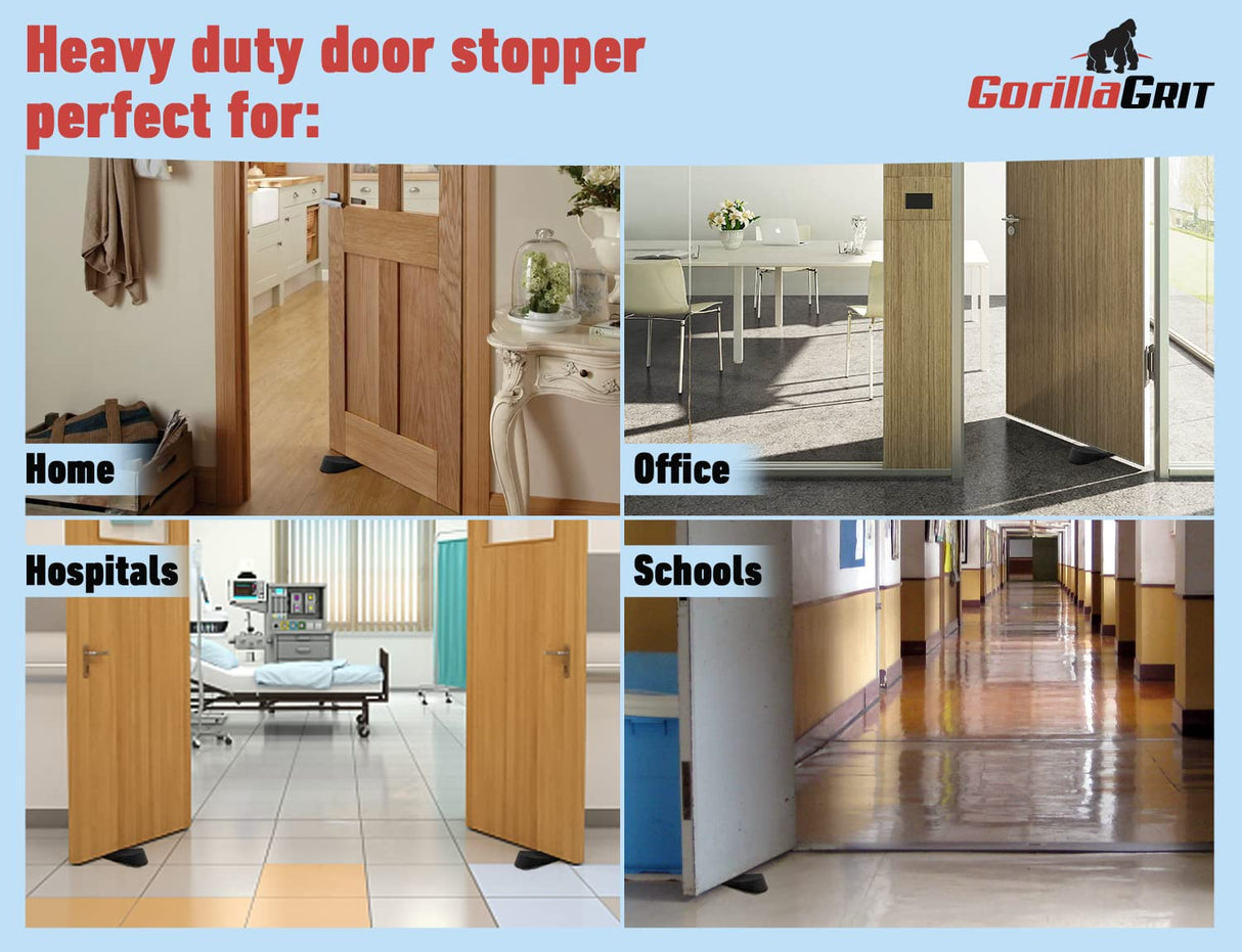 Extra Large Rubber Door Stoppers - Heavy Duty Door Stop Wedge, Jumbo Flexible Door Holder - Black 2 Pack - Non Marking Anti Slip Jammer