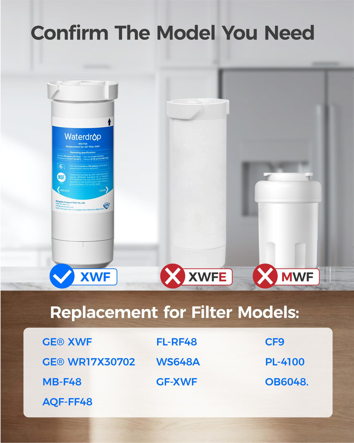 Waterdrop XWF Refrigerator Water Filter, Replacement for GE® XWF, WR17 ...