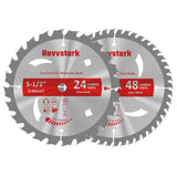 Revvstark 5-1/2" (10mm Arbor) Circular Saw Blades 24T&48T, Carbide Tipped Teeth, Heavy Duty TCT Saw Blades for Cutting Various Wood, Plastic and Composite Materials