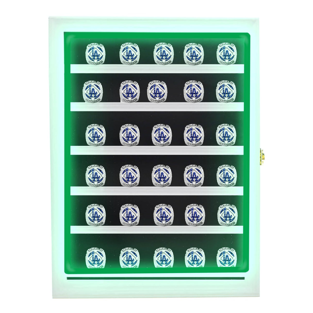 DEALZOOM Championship Ring Display Case RGB LED - 30 Ring Large Baseball Ring Display Cases – Wall Display Case Ring Storage, Baseball Ring Holder Display, Holds Basketball Football Rings (White)