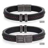 Personalized Custom Name Bracelets for Men - Mens Leather Bracelet with 2-5 Kids Names Customized Gifts for Dad Husband Son (2 names)