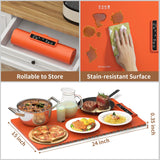 Electric Food Warming Mat: Silicone Food Warmer for Parties Buffet, Portable Fast Heating Pads for Food, Pizza Coffee Tea Heater Meat Defrosting Tray Adjustable Temperature (Orange)