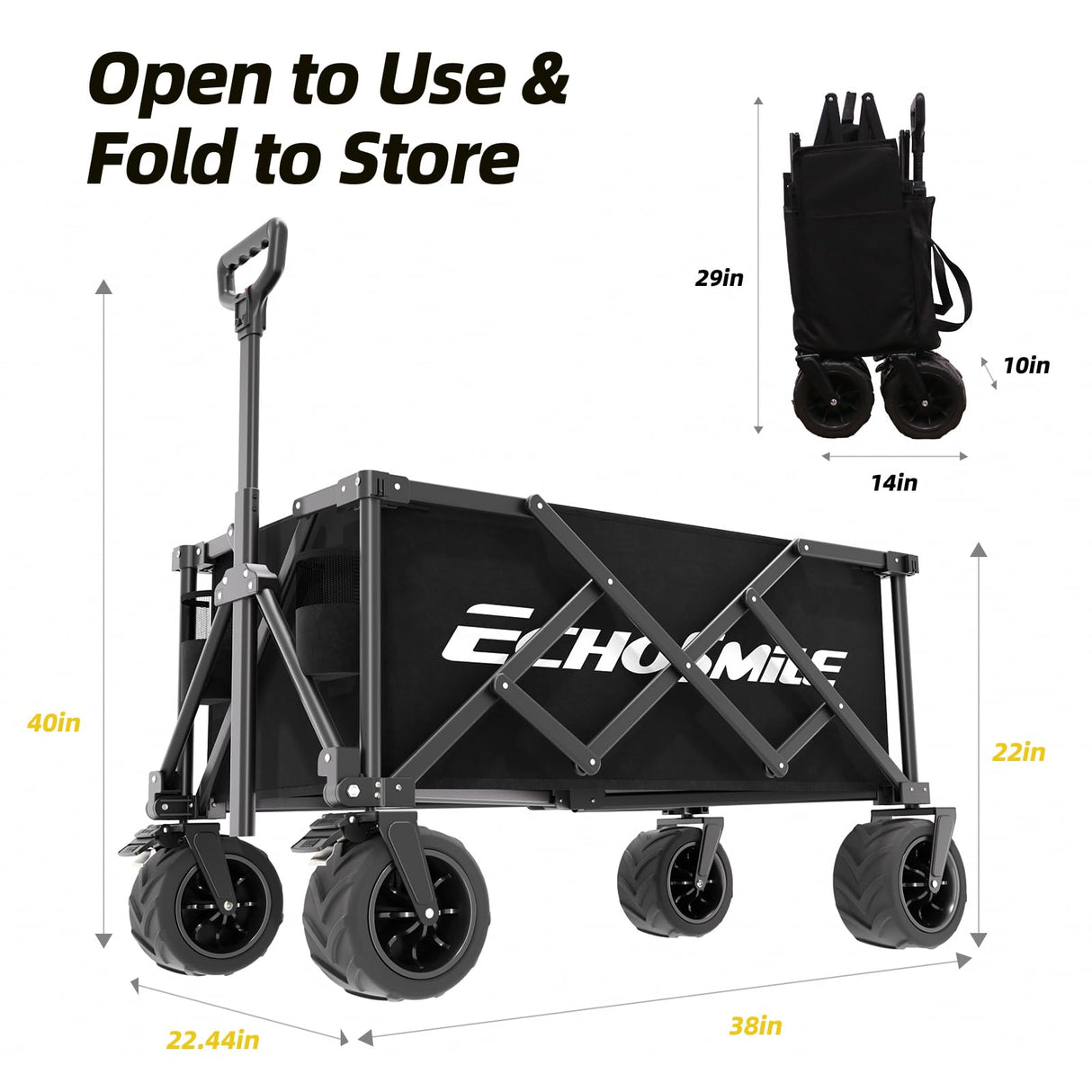 EchoSmile Wagons Carts Foldable Heavy Duty with 400Lbs Wt, 200L Cap, Black