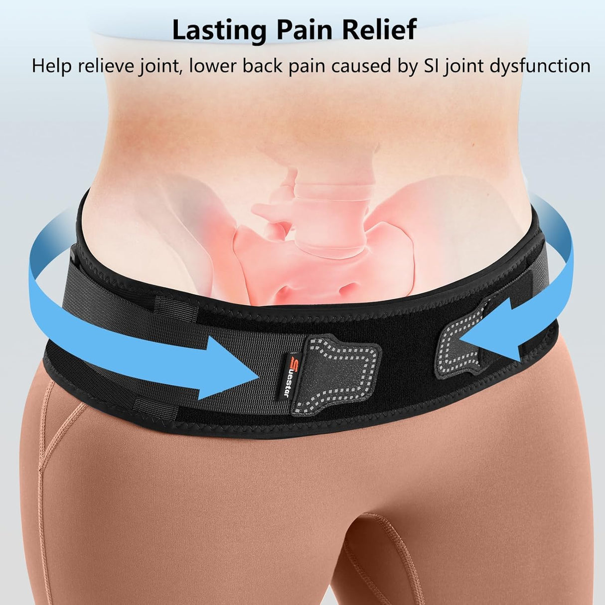 SueStar Sacroiliac Belt with Removable 3D Massage Pad, Hip Brace for SI Joints Pain, Lower Back Pain and Sciatica Nerve Relief, Anti-slip Si Joint Belt for Women,Gery.XL