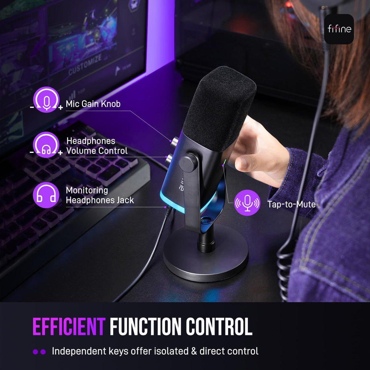 FIFINE AmpliGame AM8 USB/XLR Dynamic Microphone for Gaming Streaming