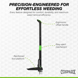 COSPARX Weed Puller Tool with Long 43” Handle, No Bending, Easy Eject – Removes Weeds Effortlessly, Sturdy Foot Pedal & Lightweight Aluminum - 4-Claw Hand Weeding Tool