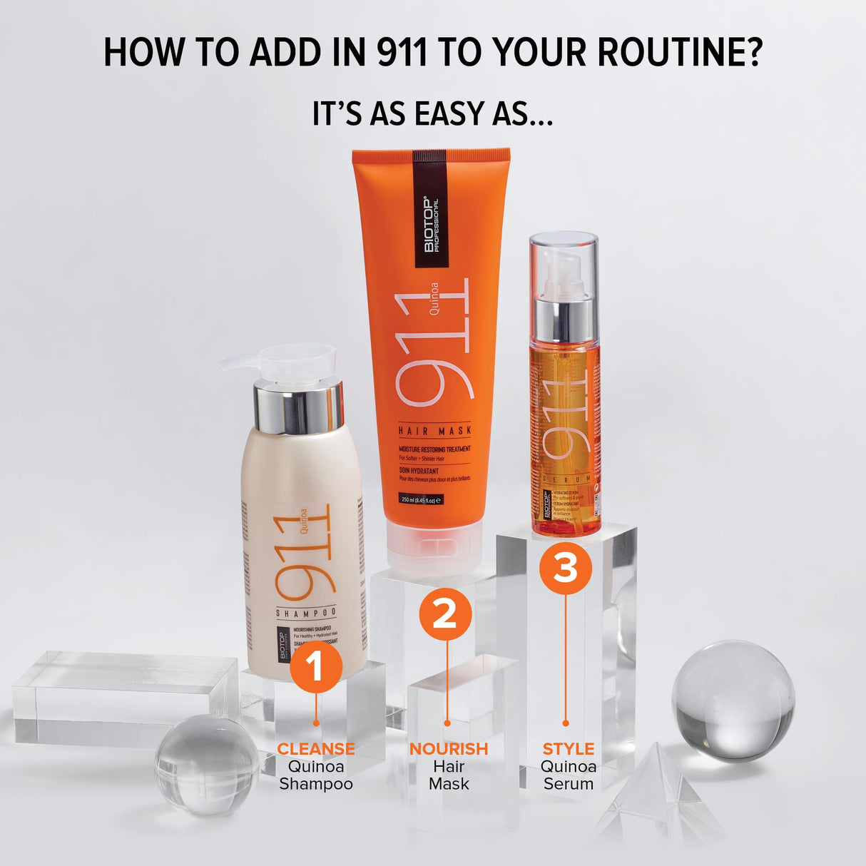 Biotop Professional 911 Quinoa Shampoo for Women & Men - Sulfate Free Nutritive Shampoo with Argan Oil - Made with Quinoa Protein for Dry, Lifeless, and Damaged Hair (33.8 fl oz/1 L)