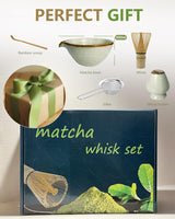 Taruzil Matcha Whisk Set with Matcha Bowl, Matcha Bamboo Whisk, Scoop, Sifter, Matcha Whisk Holder Unique Gifts for Women Men Girl Friend Home Kitchen Decor Gifts for Christmas, Birthday,Halloween