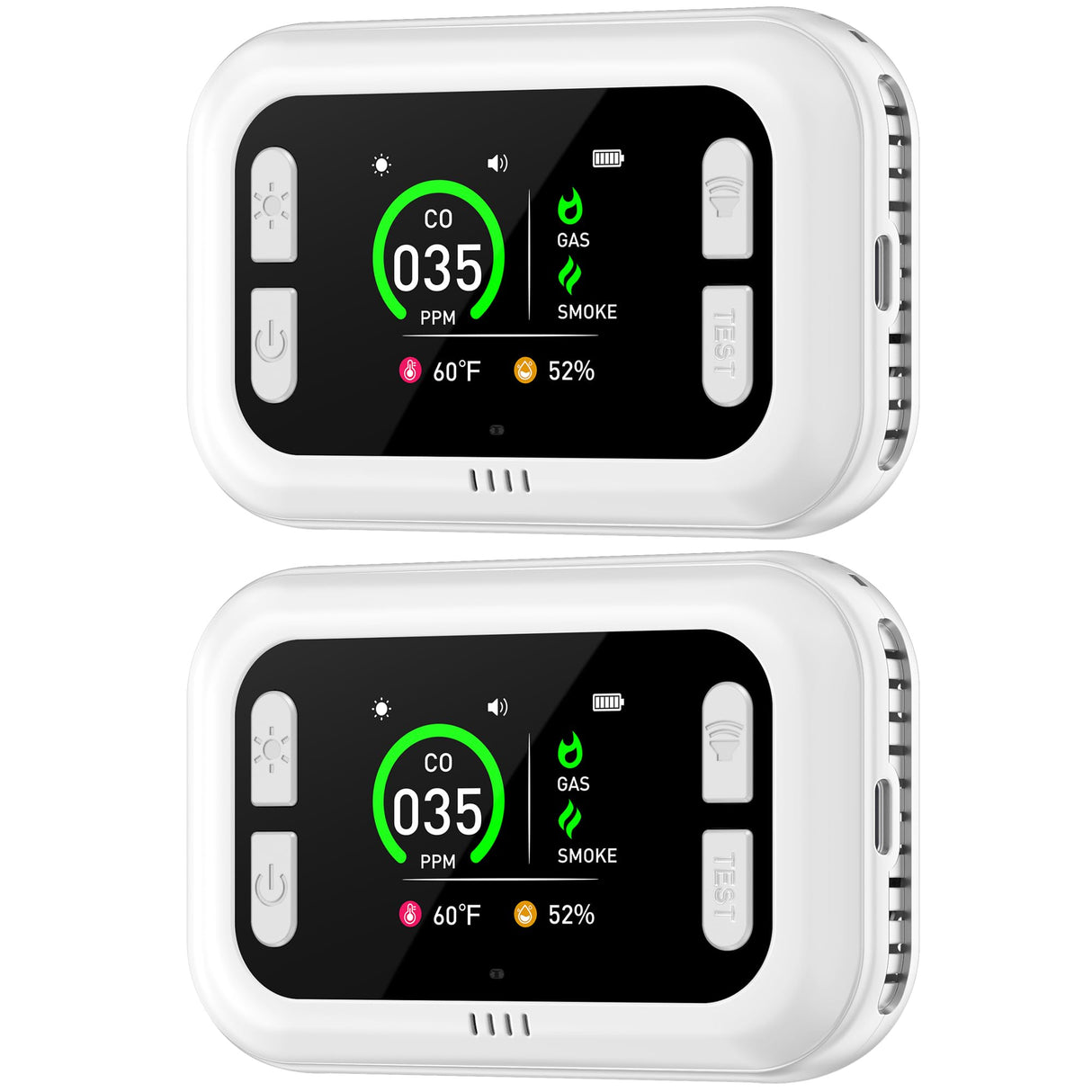 HAKINAKU Plug in 5in1 Smoke & Carbon Monoxide Detector & Combustible Natural Gas Combination Builti-in Backup 1000mAh Battery & HD Screen [Temp Humidity Sensors] for Home Kitchen Hotel (2Pack, White)