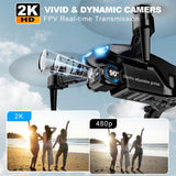 2K HD FPV Drone with Camera for Adults - Altitude Hold, One-Key Takeoff/Landing, 3 Speed Modes, Headless Mode, 2 Batteries, Foldable & Portable, Best Gifts for Beginners, Teen Boys & Girls