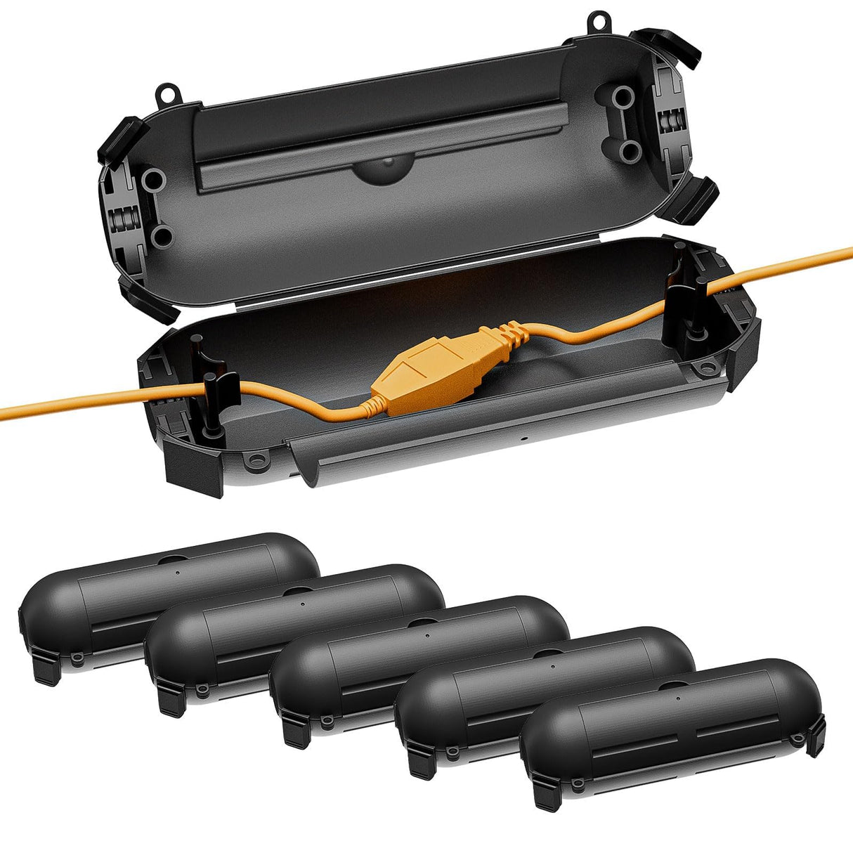 iwillink 6 Pack Outdoor Extension Cord Cover Waterproof - Weatherproof Electrical Connection Box for Outdoor Outlet, Plug, Socket, Christmas Holiday Decoration, Power Tool, Black