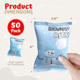4E's Novelty 50 Packs "Snowman Bits" Mini Marshmallow Packets, Vanilla Flavored, 14 Marshmallows in Each Bag, Bulk Individually Wrapped Christmas Marshmallows For Hot Chocolate Bar Supplies Party Treats