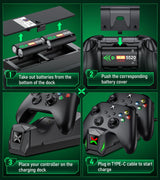 Controller Charger Station with 4x5520mWh Rechargeable Battery Compatible with One/Series X|S Controller | 4 Battery Covers, 2 for X1/X/S/Elite & 2 for Xbox Series S and X, Christmas Accessories