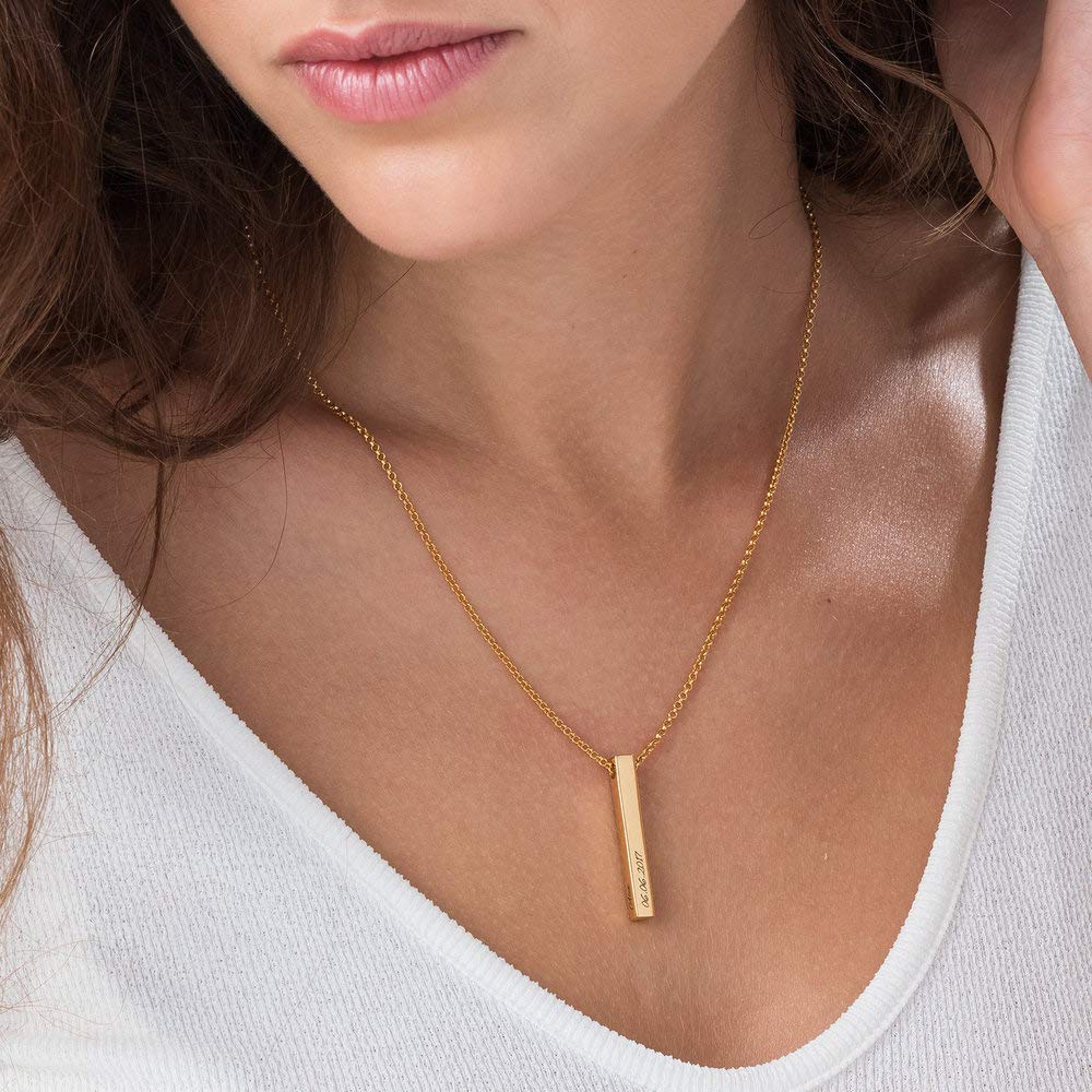 Xianofu Personalized 4 Sided Vertical Bar Necklace Custom Text Engraved 3D Bar Pendant Stainless Steel Coordinate Jewelry for Couples