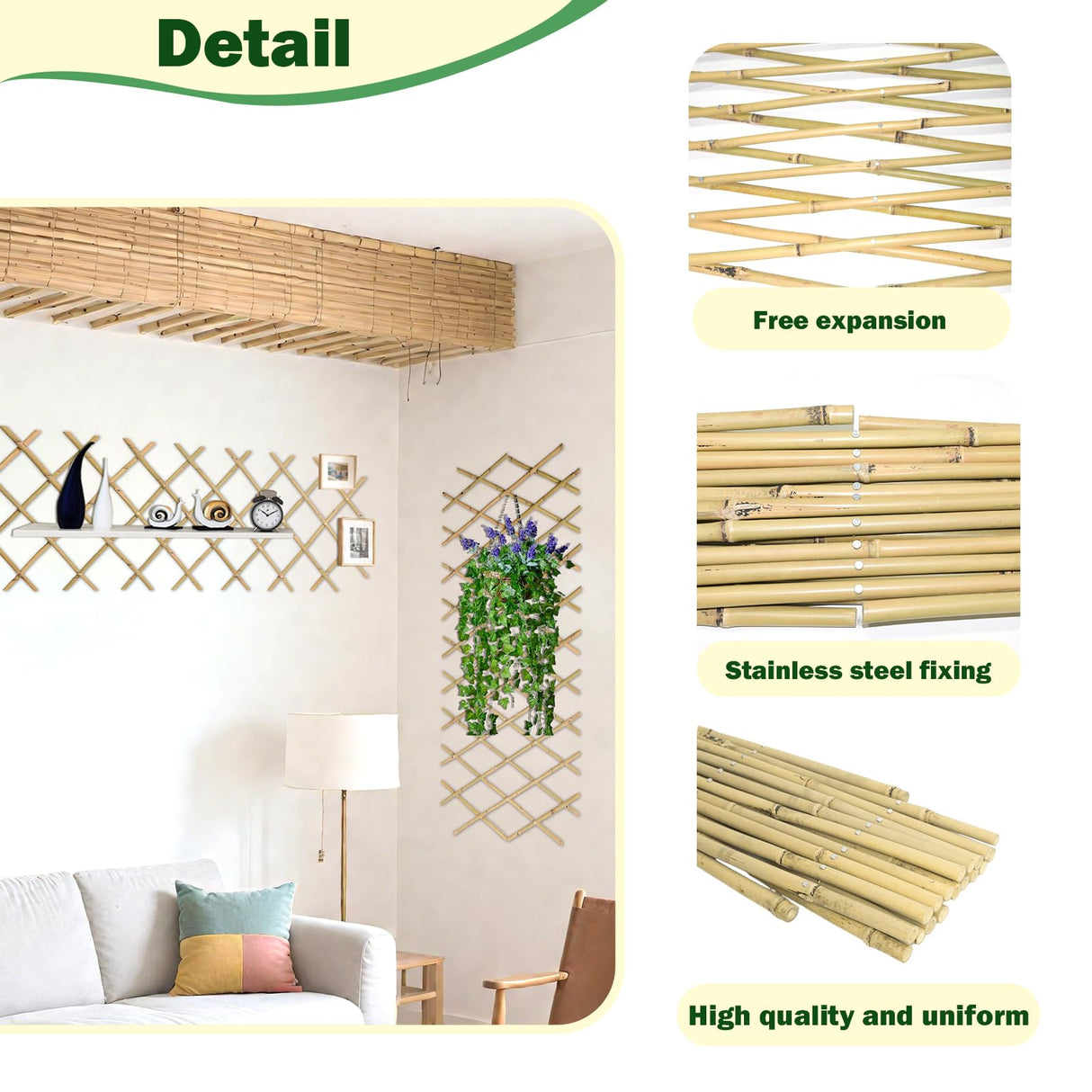 Jollybower 48x72 Inch Expandable Bamboo Trellis, Garden Lattice Fence, Expandable Fence for Climbing Plants, Vines & Ivy,Pet & Dog Barrier（Pack of 1）