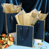 Yeaqee 24 Pack Metallic Paper Gift Bags with Handle and Tissue 9x7x3.1 Gold Foil Welcome Favor Bags Return Gifts for Wedding Fall 5 Senses Christmas Bridesmaid Birthday(Navy Blue, Gold)