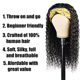 Lauberita Headband Wig Human Hair Wigs 18 Inch Wear and Go Glueless Wig Curly Deep Wave Headband Wig Natural Color