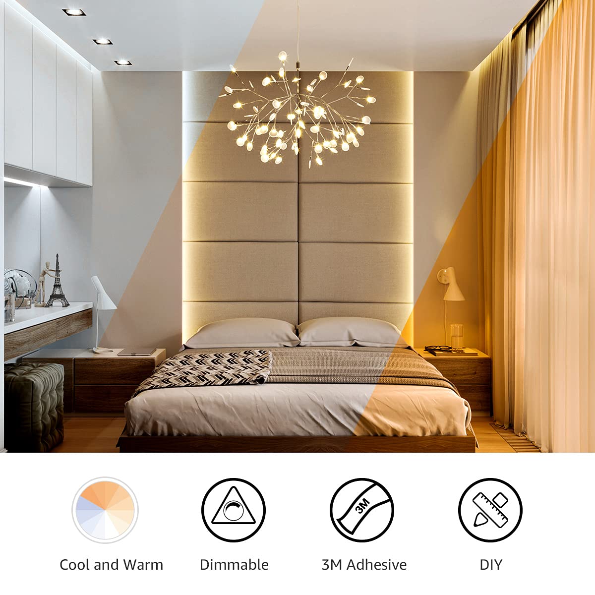 Lepro LED Tunable White Strip Light, Warm to Cool White, 16.4ft Dimmable Bright LED Tape Lights, 300 LEDs 2835, Strong 3M Adhesive, Not Cuttable, Suitable for Christmas Decorations, Home, Bedroom