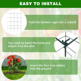 LAKNUAL 6 Packs Tomato Cages for Garden, 12"×12"×56" Plant Support Cage with Different Spacing, Green Metal Trellis for Climbing Plants Like Cucumber, Flowers