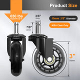 Soontrans Office Chair Wheels 10mm Stem, Compatible with IKEA Chairs ONLY, 3/8" Replacement Rubber Chair Casters, Set of 5, Desk Chair Caster Wheels Protection for Hardwood Floors Carpet