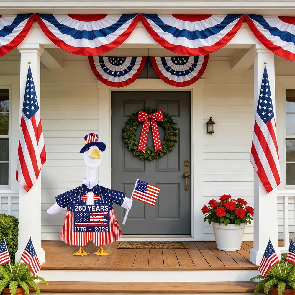 Celltestria 4th of July Goose Outfits for 23" Geese 250th Anniversary Sign Flag Goose Clothes Patriotic Porch Goose Costume for USA Independence Memorial Day Outdoor Patio Yard Lawn Garden Decoration