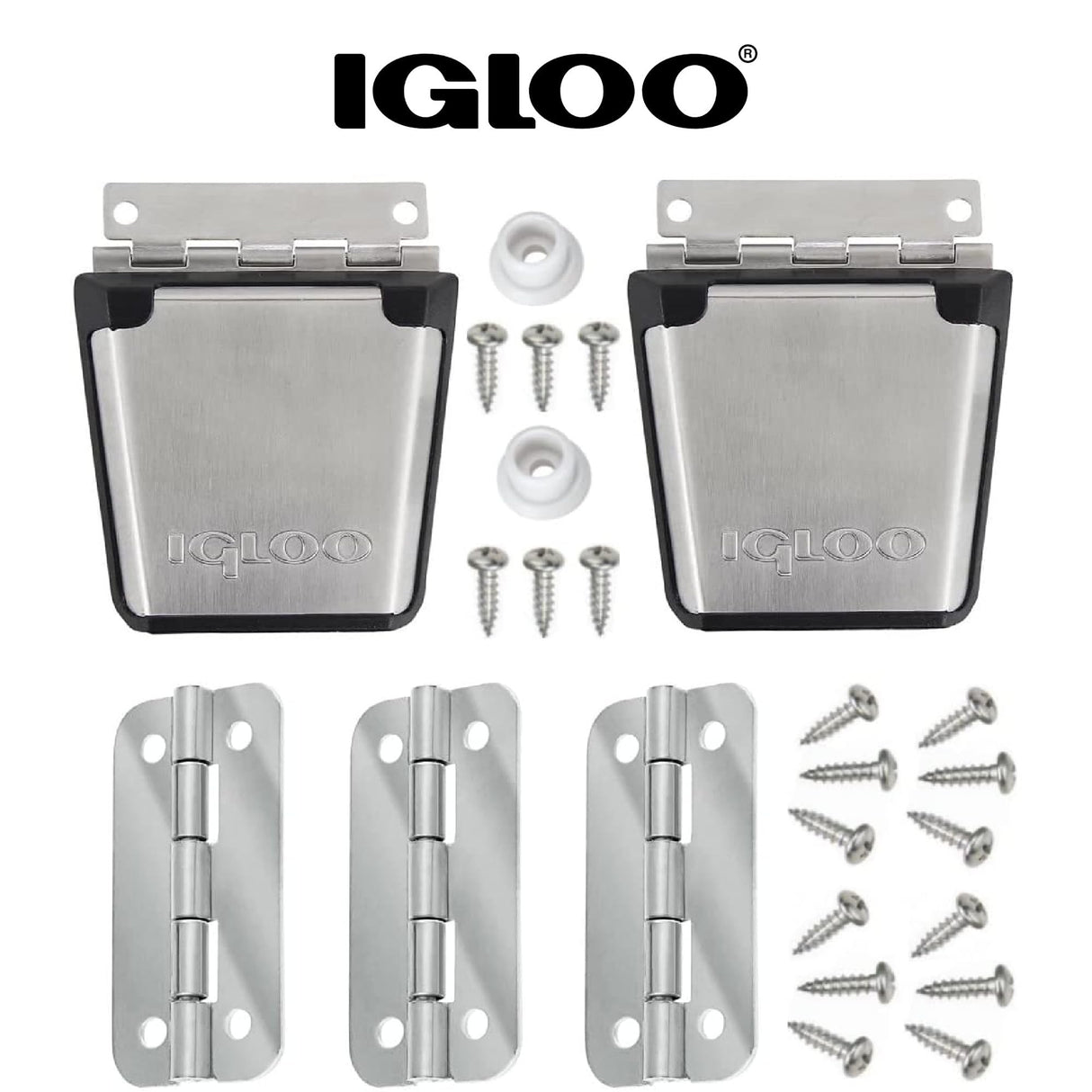 Igloo Cooler Heavy-Duty Stainless Steel Parts Kit - 2 Latches, 3 Hinges, Latch Posts & Screws - Marine-Grade, Corrosion-Resistant Parts