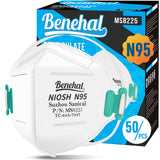 benehal NIOSH Approved N95 Mask Particulate Respirators, Pack of 50 N95 Face Masks, Individually Wrapped, White