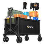 120L Wagons Carts Foldable, Collapsible Wagon Cart with 220 lbs Max Load and Expandable Storage, Heavy-Duty Foldable Wagon Cart with Wheels for Groceries, Shopping, Sport, Beach, Garden and Camping
