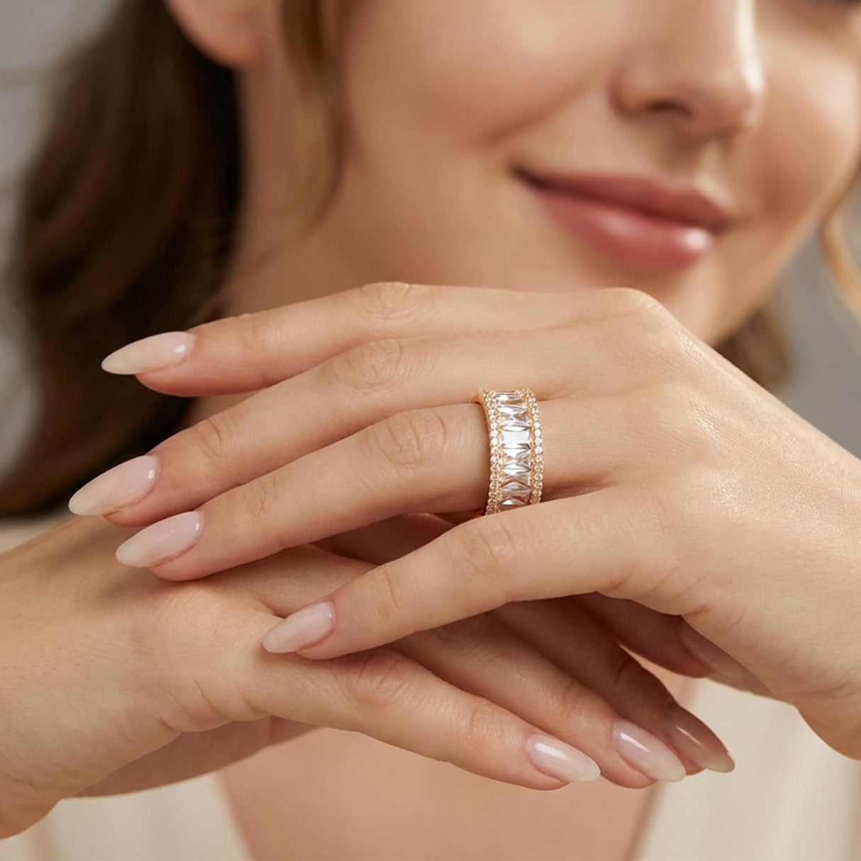 MDFUN 18K Gold Plated Eternity Rings for Women Cubic Zirconia Wedding Promise Engagement Band 8